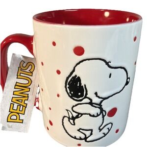 GIBSON Peanuts Snoopy CHARLIE BROWN & GANG Etched Design Red Dots Coffee Mug
